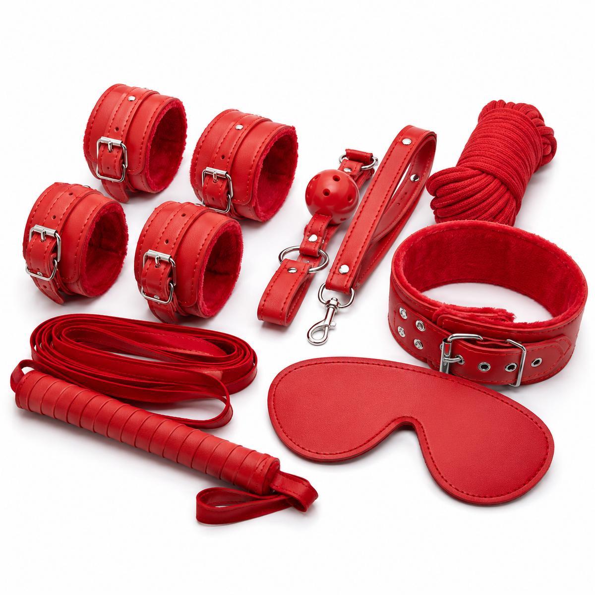 Premium 8 Piece Bondage Restraint Kit with Adjustable Cuffs & Blindfold
