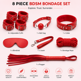 Premium 8 Piece Bondage Restraint Kit with Adjustable Cuffs & Blindfold
