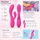 Premium Dual Rabbit Vibrator | Dual Stimulation | 10 Vibration Modes | USB Rechargeable | Waterproof Silicone