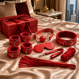Premium 8 Piece Bondage Restraint Kit with Adjustable Cuffs & Blindfold